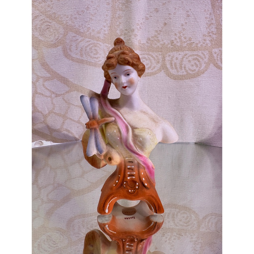 Vintage Ardalt Japan Porcelain Half Doll Bust Lady Dragonfly Figurine 6480